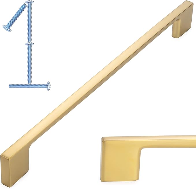 KOOFIZO 1 Pack 8-4/5 Inch Brushed Gold Kitchen Cabinet Pulls Gold Cabinet Handles Gold Cabinet Hardware for Kitchen Cabinets Drawer P01 Dresser Cupboard Bedroom Bathroom