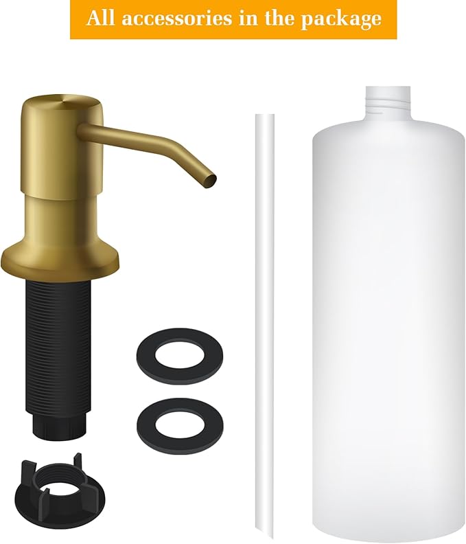 Soap Dispenser for Kitchen Sink, Built in Sink Soap Dispenser Lotion Dispenser with 17 OZ Bottle, Refill from The Top Bar Sink Soap Dispenser, Gold