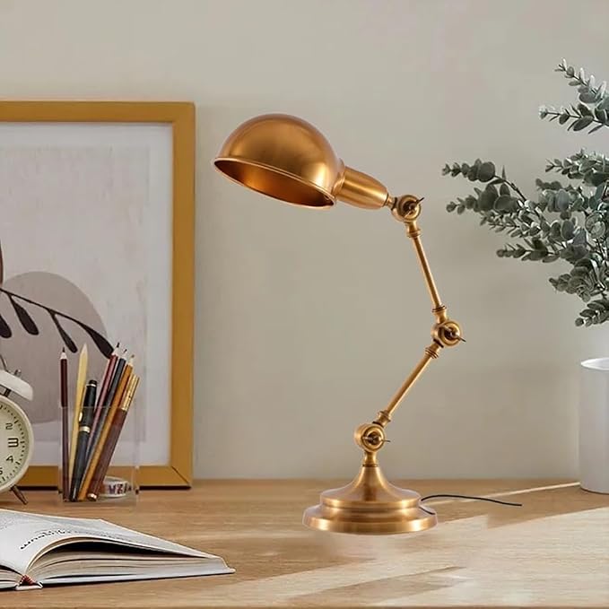 Vintage Desk Lamp Swing Arm Reading Light Adjustable Goose Neck Architect Table Bedroom Nightstand Bedside for Home(Gold)