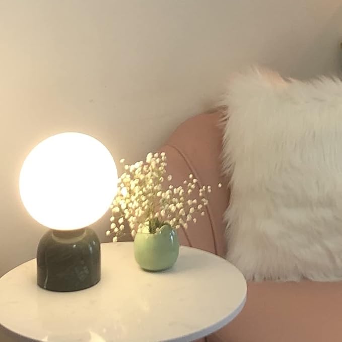 Meefad Globe Bedside Lamp, Modern Cute Night Light with Glass Shade, Marble Base, Small Table Lamp for Bedroom - Green