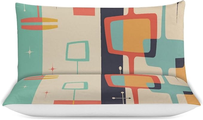 Mid Century Duvet Cover Queen Retro Atomic Bedding Set, Rainbow Grid Comforter Cover Vintage Fifties 1950s Bed Set，Abstract Art Bedding 3 Piece (1 Duvet Cover 102"x90" + 2 Pillow Sham 20"x30")