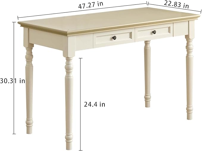 ADORZ Writing Desk with Drawers, 47 Inch French Country Desk Solid Wood Writing Desk for Home Office, Study Workspace or Bedroom (Off-White, 47 inches)