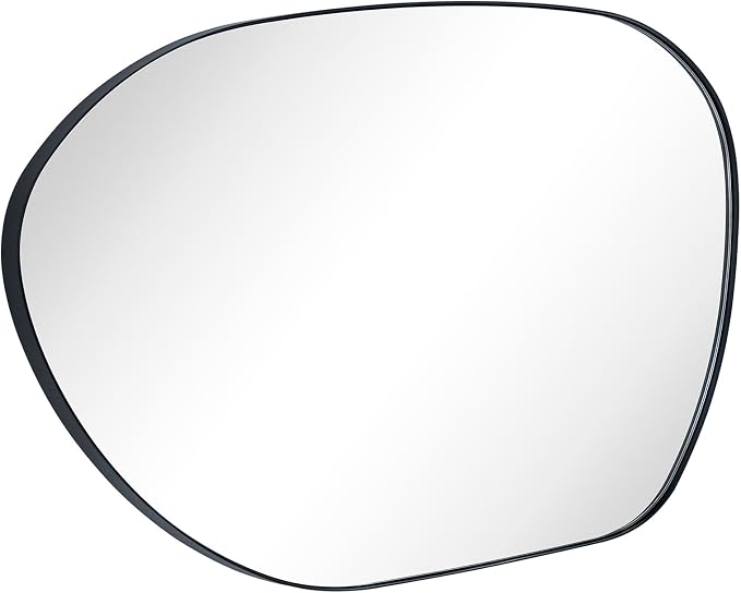 22 x 30 Black Asymmetrical Irregular Mirror Matt Black Metal Framed Accent Mirror for Bathroom Vanity, Entryway or Living Room