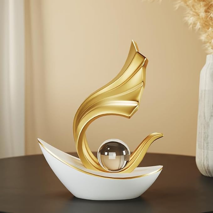 Modern Nautical Sailboat Sculpture | Abstract Art Boat Statue | Living Room, Coffee Table, TV Stand & Boat Bookshelf Deco (White)