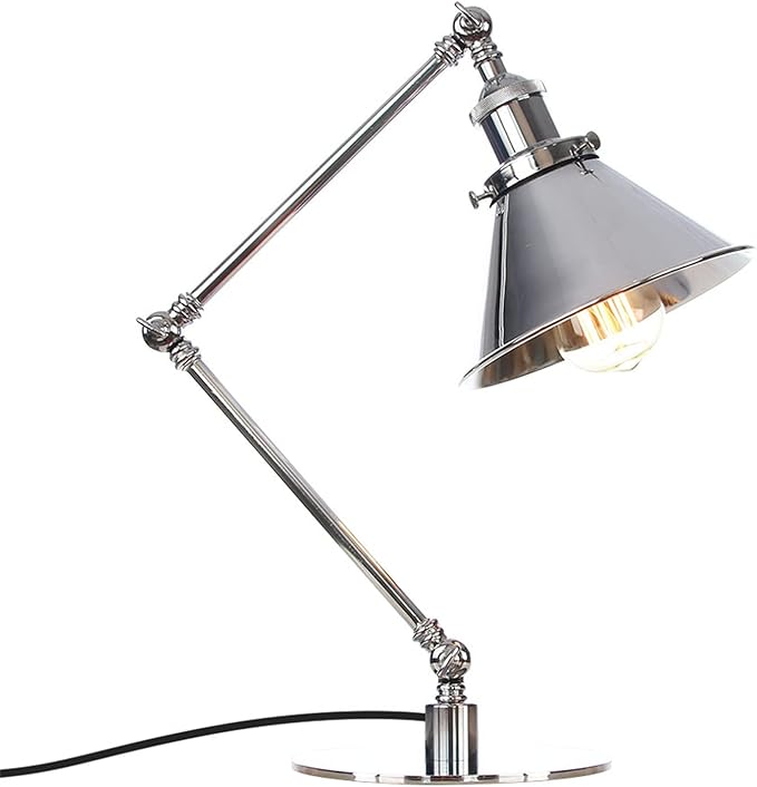 Makeup Vintage Desk Lamp, Industrial Metal Task Table Lamp with Adjustable Swing Arm, Bedroom Bedside Night Light Cafe Retro Reading Lighting,Chrome