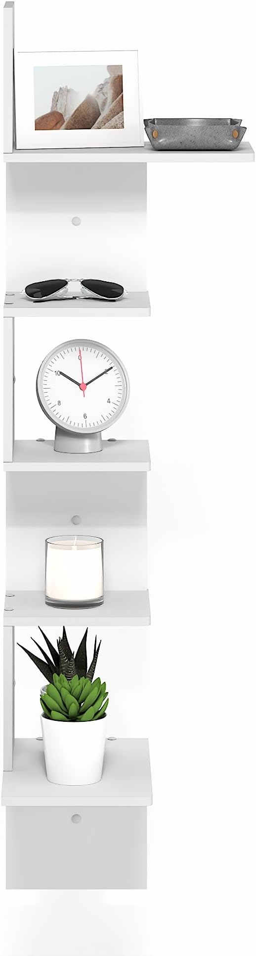 Furinno Rossi Corner Floating Shelves for Wall, 5-Tier Corner Rectangular Wall Shelf, S-Shape Radial Floating Book Shelf, Easy Assembly, for Bathroom, Bedroom, Living Room, White