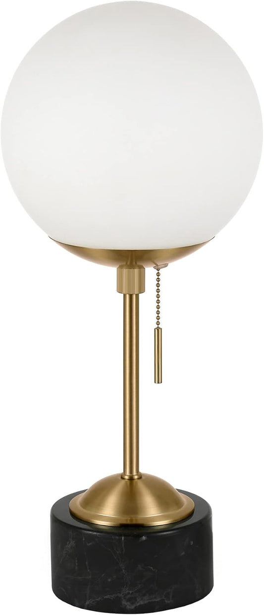 Reagan 17.75" Tall Table Lamp with Glass Shade in Brass/ Black Marble/White Milk