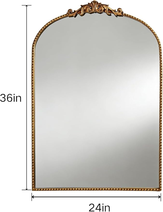 ZIYOO Vintage Baroque Arched Wall Mirror 36"x24", Gold Ornate Antique French Traditional Decor Mirror for Entryway Living Room Fireplace (Gold Metal,36" x 24")