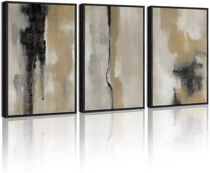 KUVIOKE Black Gray Abstract Framed Wall Art Neutral Wall Decor Minimalist Modern Illustrations Art Print for Living Room Bedroom 12x16in (Black Framed)