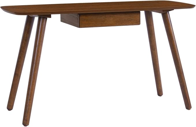 Hassyee Mid-Century Modern Style Writing Desk with Large Drawers, Computer Study Desk with Solid Rubberwood Legs for Home Office Workspace or Entryway (Walnut)