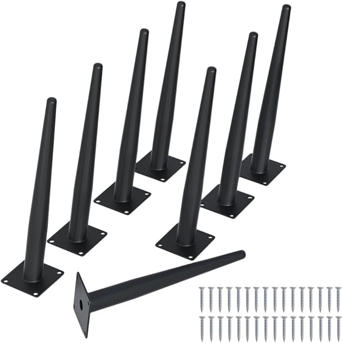FIVEPEARS 8 PCS 12 Inch Heavy Duty Matte Black Metal Angled Taper Tapered Legs Set for Furniture, Mid Century Modern Style Feets for Coffee Table Couch Sofa Cabinet Chair Dresser Bed Desk Credenza