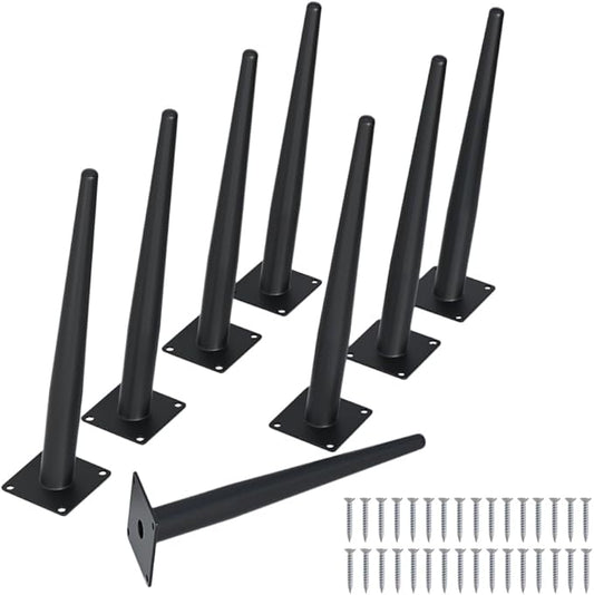 FIVEPEARS 8 PCS 12 Inch Heavy Duty Matte Black Metal Angled Taper Tapered Legs Set for Furniture, Mid Century Modern Style Feets for Coffee Table Couch Sofa Cabinet Chair Dresser Bed Desk Credenza