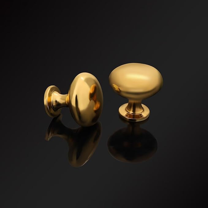 Polished Brass Cabinet Knobs 20 Pack, Solid Gold Round Knob for Drawers Dresser, 1 1/5 Diameter Pull Handle
