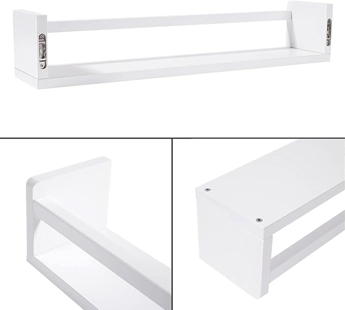 AZSKY Nursery Bookshelves White, 24 Inch Floating Bookshelves for Wall Set of 3, Baby Kids Room Decor, Solid Wood Wall Mounted Shelves for Books Storage