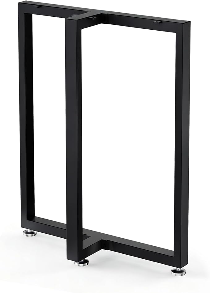 Table Legs 28”H x 18”W Heavy Duty Metal Furniture Legs T Shape for Dining Table Kitchen Table Office Desk Table Base Replacement with Adjustable Feet Pads Screws 1000 LBS Load Black Set of 2