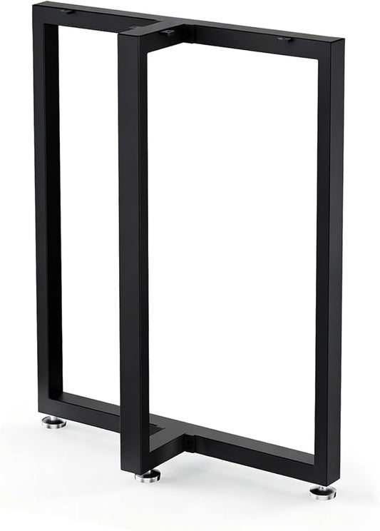 Table Legs 28”H x 18”W Heavy Duty Metal Furniture Legs T Shape for Dining Table Kitchen Table Office Desk Table Base Replacement with Adjustable Feet Pads Screws 1000 LBS Load Black Set of 2
