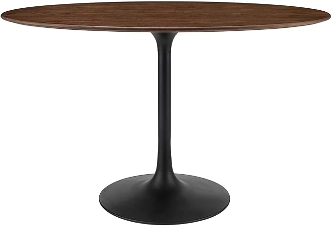 Modway Lippa 48" Oval-Shaped Mid-Century Modern Dining Table with Walnut Top and Black Base