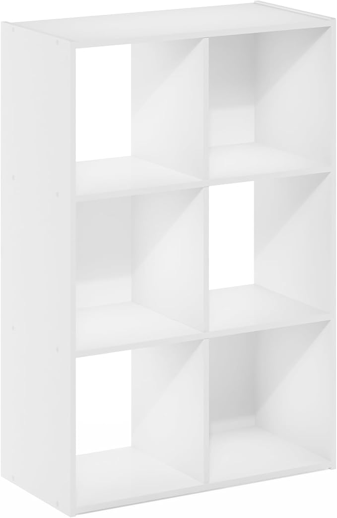 Furinno PELLI Book Shelf, 6-Cube Bookshelf with Open & Closed Back Cubes, 3 x 2 Storage Organizer Cabinet, 11.6 x 24.2 x 35.9, for Living Room, Bedroom, Home Office, White