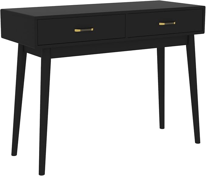 FUNKOCO Small Black Desk with Drawers - 40 Inch Home Office Study Writing Desk for Bedroom, Vanity Desk with 4 Solid Legs, Modern Computer Desk for Small Spaces (Balck)
