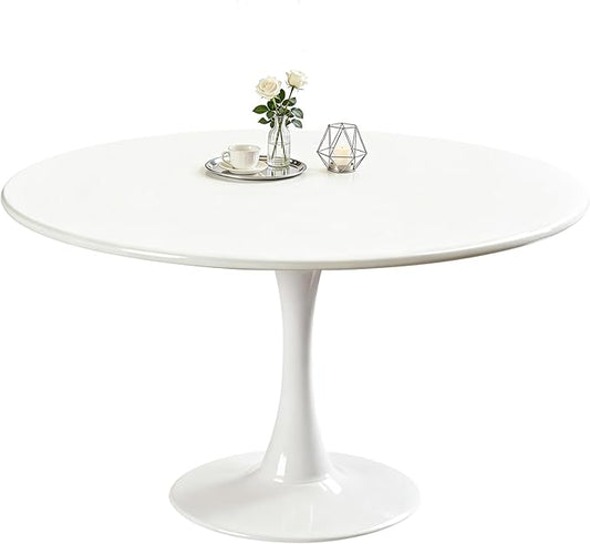 Round Dining Tulip Table for 4, Mid-Century Modern Table with Sturdy Metal Pedestal for Kitchen, Bistro, Cafe, Leisure (White, 43.5 INCH)