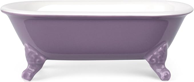6.5" Ceramic Mini Decorative Clawfoot Bathtub Bar Soap Dish, Kitchen Sponge Holder and Shower Tray for Bathroom, 1 Pack(Lavender)