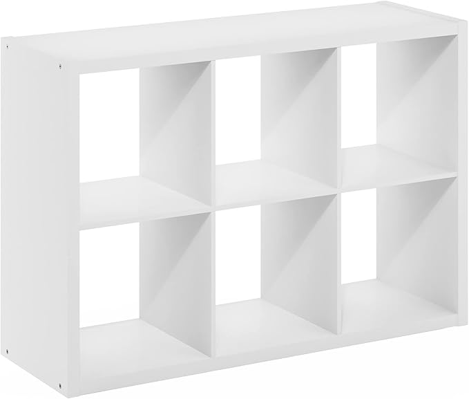 Furinno Cubicle Book Shelf, 6-Cube Bookshelf, Extra Thick Frame Horizontally & Vertically Reversible Bookcase with Open Back, 14.6" x 44" x 30", for Living Room, Bedroom, Home Office, White