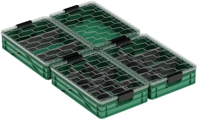 SIDIO Quarter Crate 4 Pack of Stackable Storage Bins - Organizer Bins with Dividers for Garage Organization, Home Storage - Heavy Duty Plastic Containers - 19.16” x 12.75”x 4.57” (Optic Green)