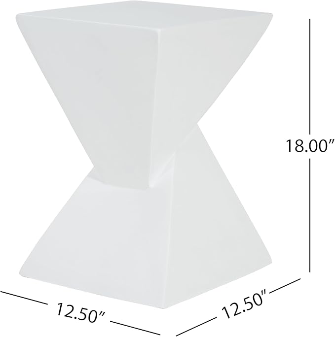 ø12.5'' Square Hourglass Side Table End Table for Living Room, Modern Retro Style, Magnesium Oxide & Light Weight for Indoor & Outdoor, No Assembly, Wood Grain, White