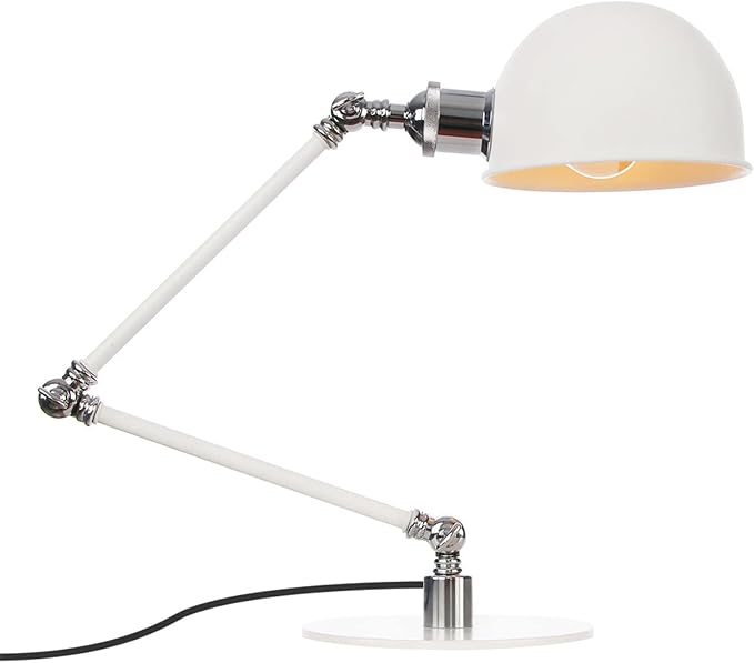 Makeup Vintage Desk Lamp, Adjustable Swing Arm Industrial Metal Task Table Lamp, Bedroom Bedside Night Light Retro Reading Lighting,White