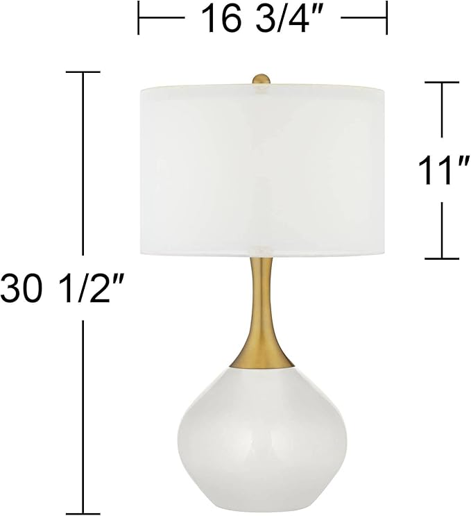 Color + Plus Nickki 30 1/2" Tall Large Mid Century Modern Glass End Table Lamp Celosia Orange Gold Brass Finish Metal Base Single White Shade Living Room Bedroom Bedside Nightstand House Office