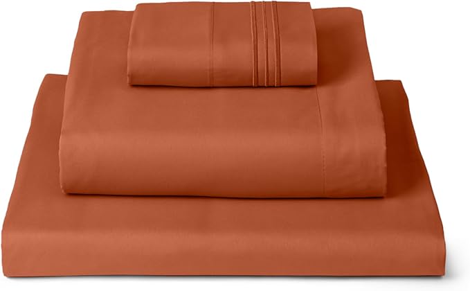 Mellanni Twin Sheets Set - 3 PC Iconic Collection Bedding - Hotel Luxury, Extra Soft, Cooling Bed Sheets - Wrinkle, Fade, Stain Resistant (Twin, Terracotta)