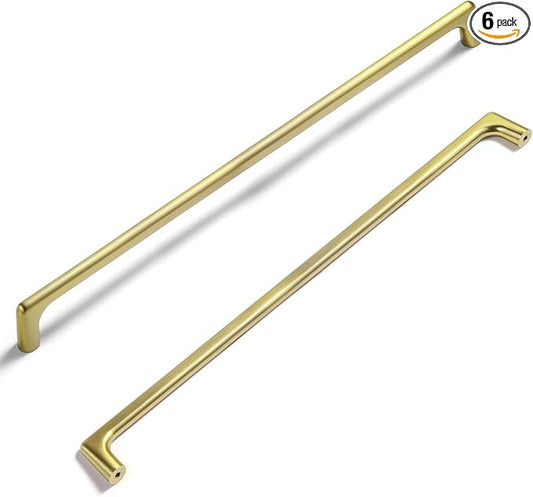Goo-Ki Brushed Gold Cabinet Pulls with 12.6'' Hole Centers, Modern Style Zinc Alloy Cabinet Handles for Dresser,Wardrobe,Cupboard- 6 Pack