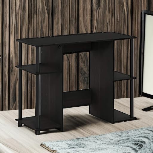 Furinno JAYA Desk, 38.4" Wide Gaming Desk, Computer Study Desk, Office Desk with Side Shelves, Open Storage, for Home Office, Bedroom, Dorm, Study Room, Espresso