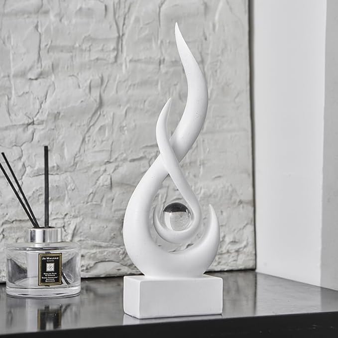 Modern Abstract Art Table Decoration,Resin Flame Statue Modern White Centerpiece Ornaments for Living Room Great Gift Idea Home Decor,Collectibles