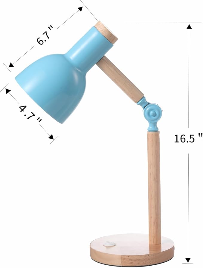 Desk Lamp,Wooden Adjustable Tri-Color Table & Bedside Lamp for Office, Living Room, Bedroom & Kids Room (Blue)