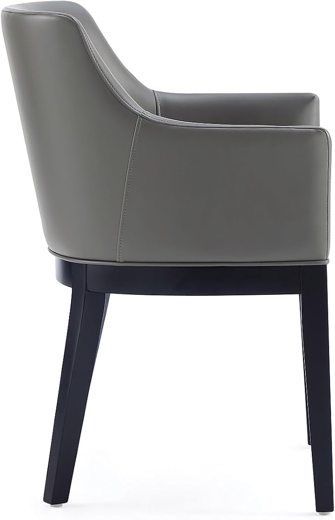Manhattan Comfort Gansevoort Modern Faux Leather Dining Chair with Arms, Leatherette Upholstery on Solid Beech Wood Frame, Accent Furniture for Kitchen Table or Office, Set of 1, Pebble Grey