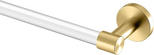Gatco 5731 Clarion Towel Bar | 18" L Bathroom Towel Rack, Wall Mount Bathroom Towel Holder | Crystal-Clear Acrylic & Brushed Brass Finish