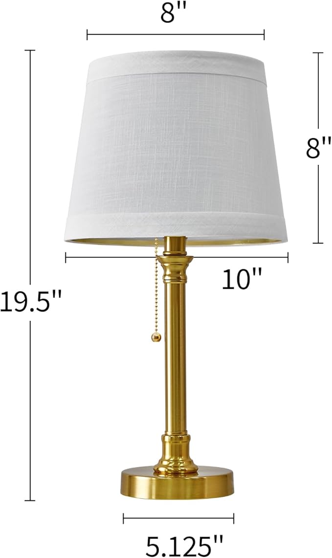 Oneach 19.5'' Gold Table Lamp for Living Room Nightstand Modern Lamps Brass Table Lamp for Bedroom Metal Bedside Lamp with White Drum Shade