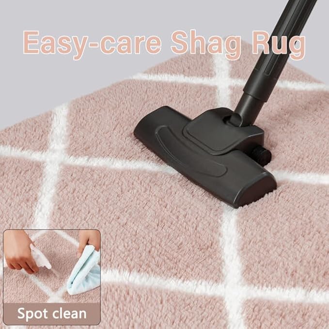 2x6 Checkered Rug Pink and White Modern Soft Area Rug Fluffy Non-Slip Carpet for Bedroom Living Room Playroom Home Aesthetic Decor