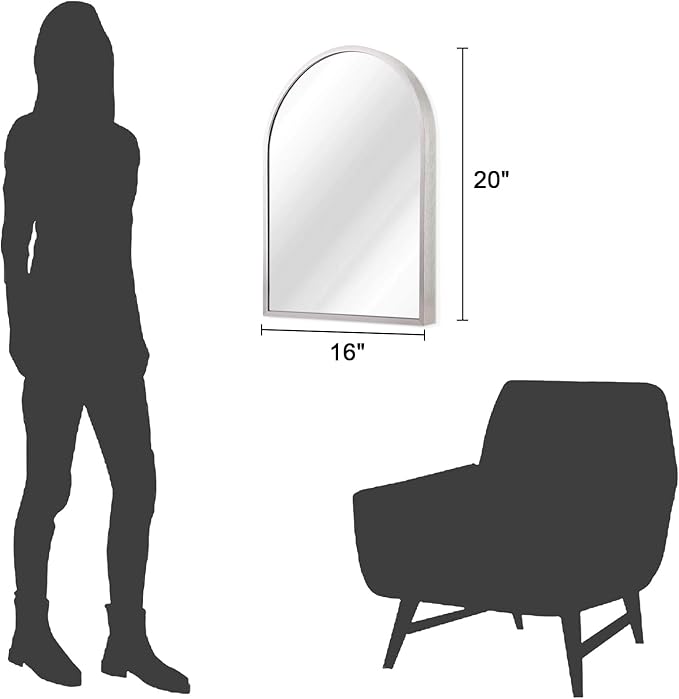 Arched Bathroom Mirror, 20"x16" Arch Metal Framed Mirror for Wall, Decor Vanity Mirrors for Living Room Bedroom Entryway Silver