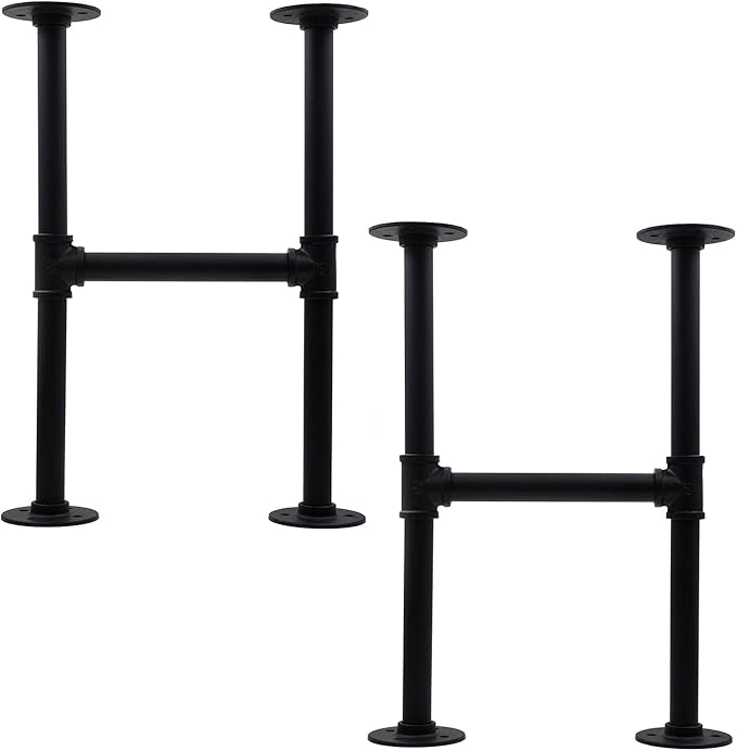 28 Inch Industrial Pipe Table Leg Set, Iron Base Legs for Coffee Tables, Desks, NightstandVintage, Dark Grey Black Rough Pipes, 2pcs