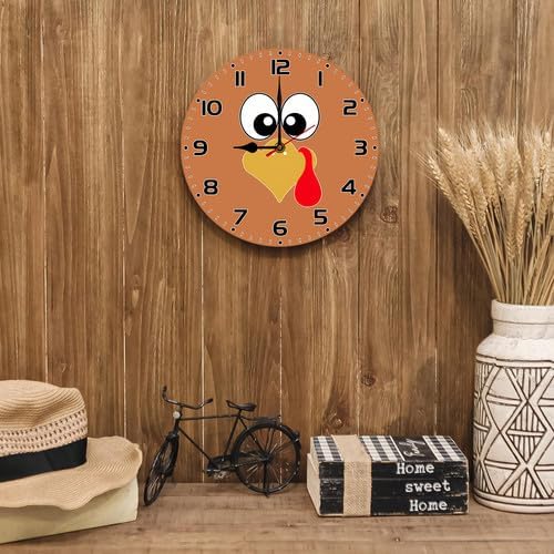 FemiaD Turkey Wall Clock 10inch Silent Non-Ticking Battery Operated Quartz Round Wooden Wall Clock Decorative for Kitchen Bedroom Living Room Home Decor