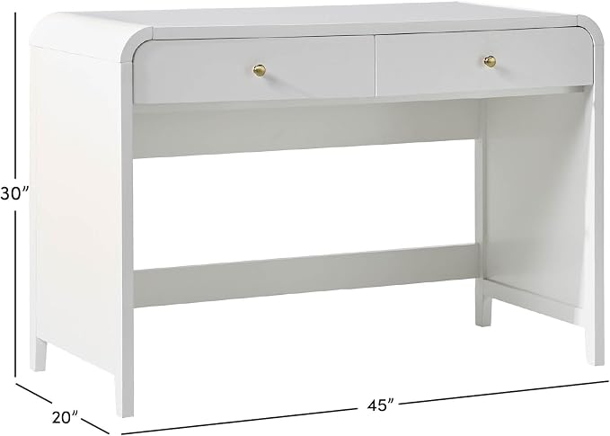 Walker Edison Zoey Modern Curve Design Writing Desk with Drawer, 45 Inch, White