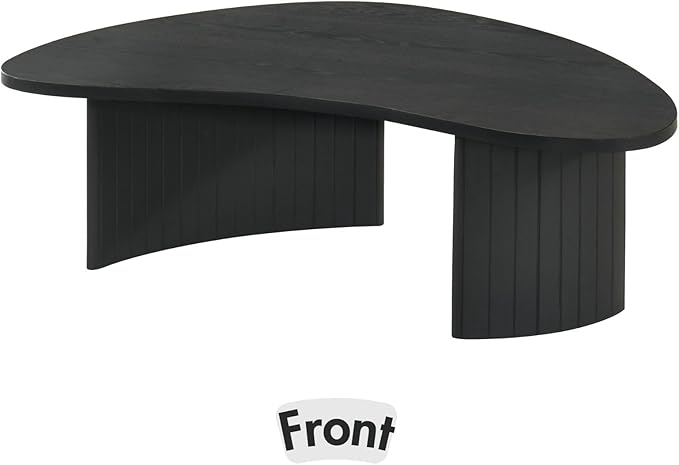 35.5 Inch Modern Black Wood Small Coffee Table for Small Spaces, Sturdy Center Table with Irregular Mango Top and Fluted Legs for Living Room, Apartment