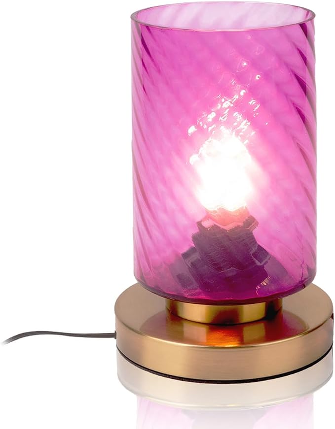 Bedside Table lamp mid Century Gold Table lamp mini nightstand lamp with Pink Glass Shade Gold Desk lamp Small Table lamp for Living Room Bedroom Office end Table