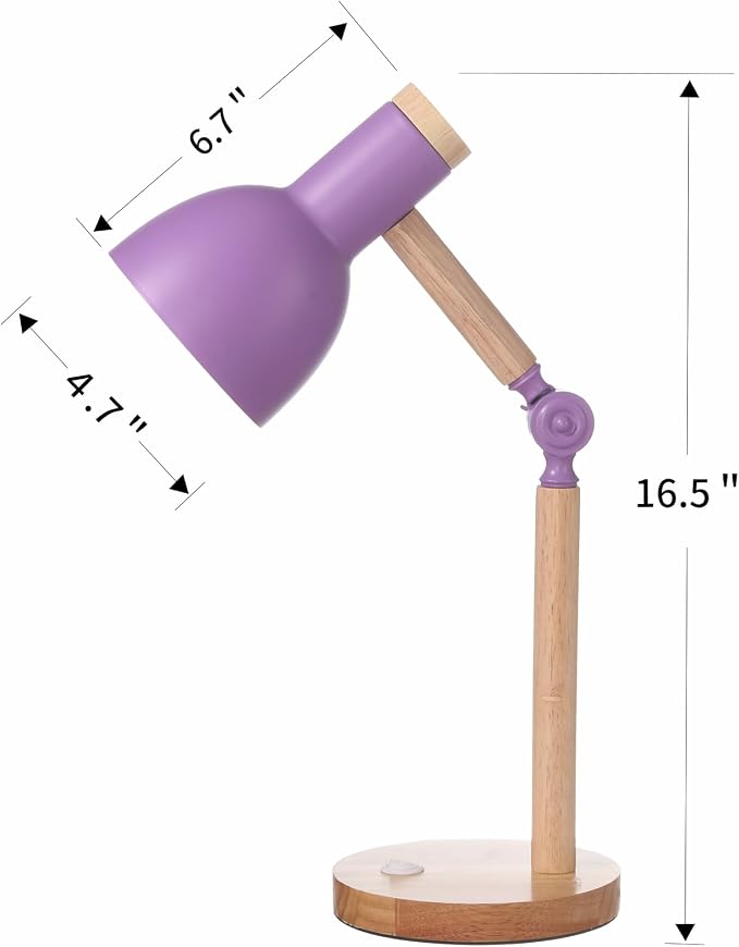 Table Lamp,Small Wood Desk Light, Tri-Color 5W Wooden Desk Lamp,Dorm Lamp,Eye Protection Desk Lamp,Metal Shade Suitable for Living Room, Bedroom,Students' Dormitory and Study Room (Purple)