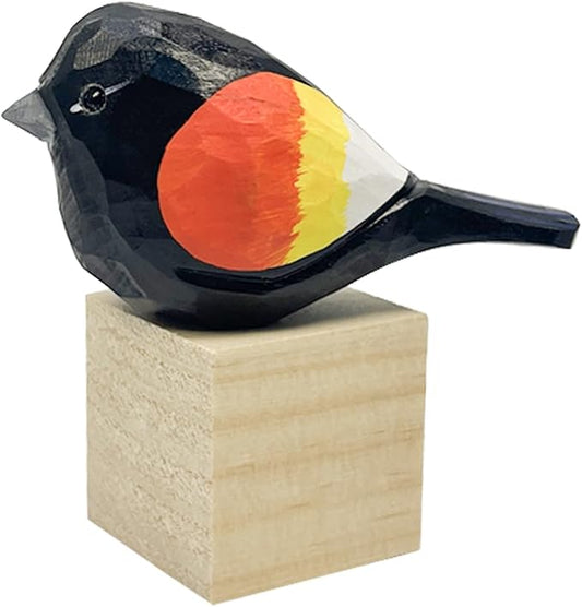 Hand Carved Bird Figurines, Hand-painted Sculpted Wooden Birds, Wood Bird Sculptures for Home Decoration, Hand Crafted Life Like Bird Statues, Ideal Gifts for Bird Lovers (Red-winged Blackbird)