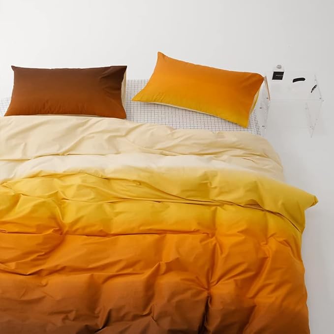 Pureant Orange Yellow Gradient Comforter Sets King Solid Yellow and Orange Bedding Comforters Cotton Women Girls Modern Orange Brown Gradient Soft Quilts Farmhouse Abstract Art Orange Blanket Warm