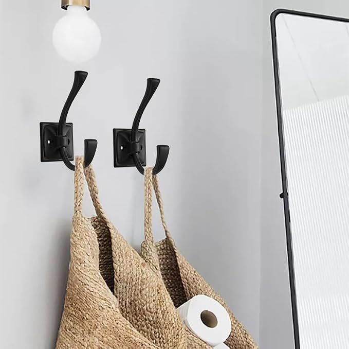 5 Pack Decorative Heavy Duty Towel Hooks for Hanging Robe Double Matte Black Coat Hooks Wall Mounted with Screws for Key, Towel, Bags, Cup, Hat
