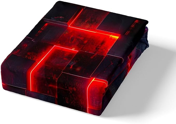Erosebridal Black and Red Duvet Cover Twin Modern Abstract Twin Bedding Set, 3D Glowing Plaid Comforter Cover Gradient Grid Bed Set, Neon Square Bedding 2pcs (Black Reversible)